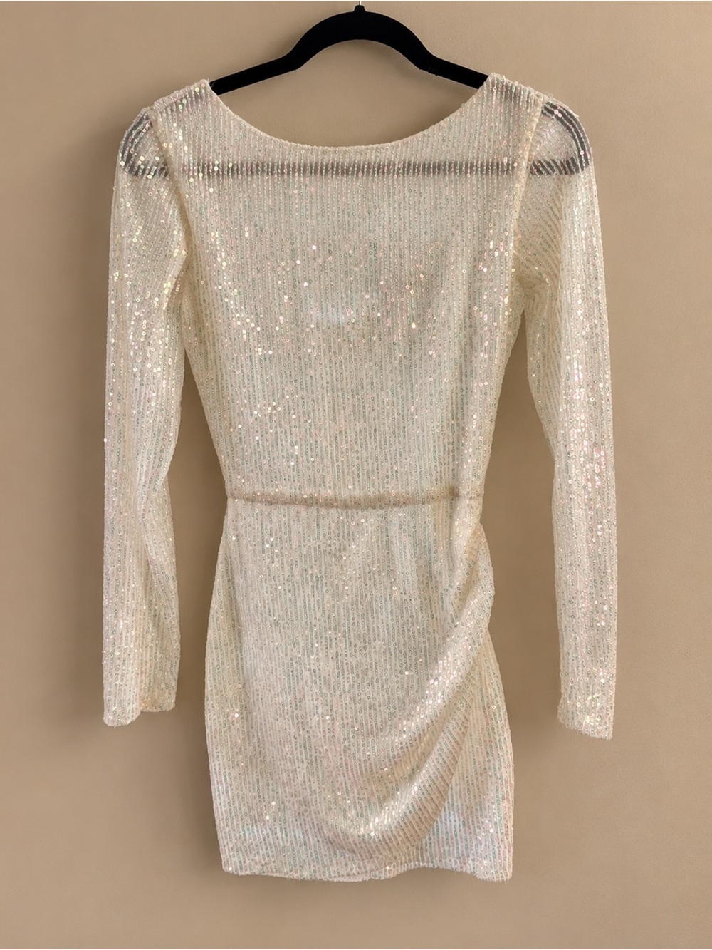 Windsor Iridescent Cream Sequin Long-Sleeve Mini Dress